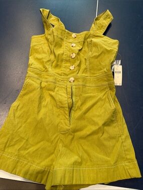 Women’s Olive-Green Button Front Romper Shorts